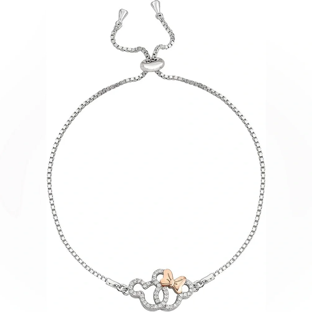 Disney Mickey Minnie Mouse Lariat Bracelet Sterling Silver 925 CZ